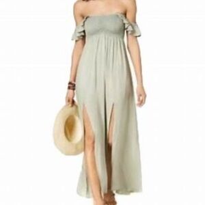 Raviya Light Blue Smocked Off-The-Shoulder Swim Cover-Up Dress